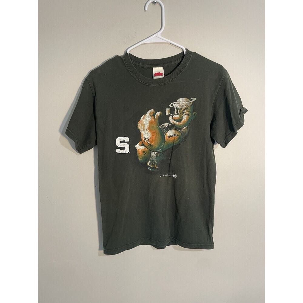 Michigan State Spartans Popeye T Shirt‎ Top Unisex S Green Short Sleeve